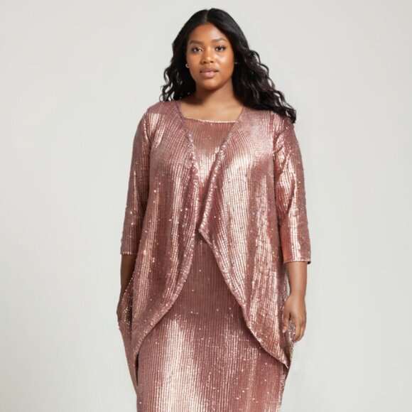 New Formal Plus Size Dress w/ Round Neck Sequins Embroidery & Relaxed Fit T9001 - Picture 7 of 9